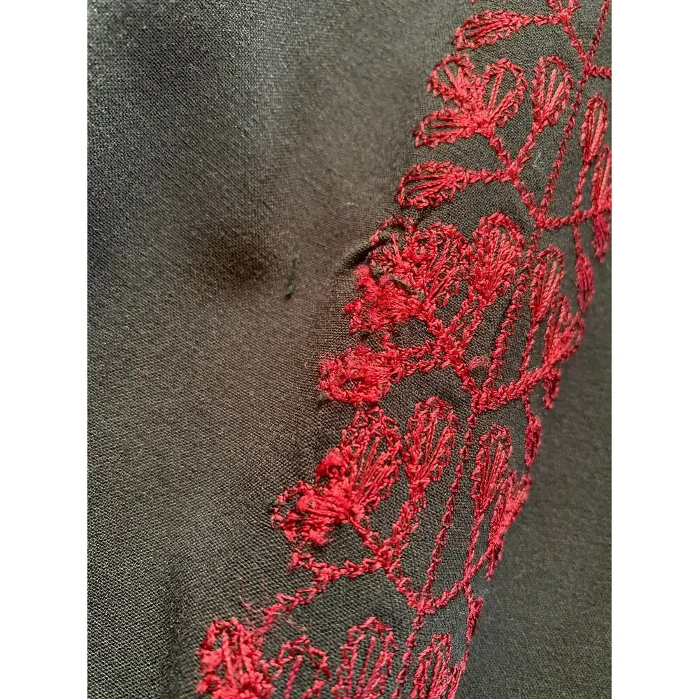 Sunny Leigh Embroidered Midi Skirt Black w/ Red and Pink Size 4 Folk Art Boho